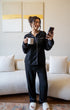 Women summer pajama set Black buttoned shirt + Pants